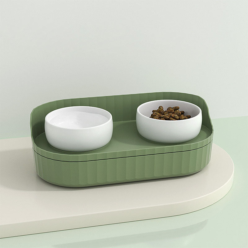 Green | Double Bowl Food Bowl & Water Bowl With Storage